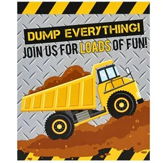 Construction Party Supplies 8 Pack Invitations