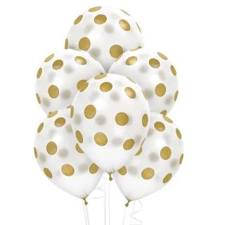 White and Gold Dots Latex Balloons