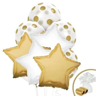 Gold and White Balloon Bouquet