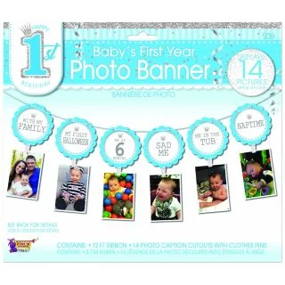 1st Birthday Blue Photo Banner