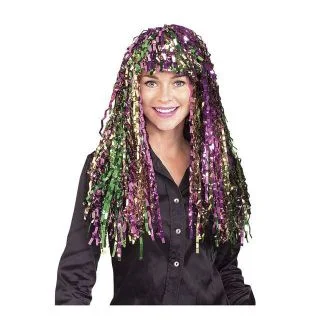 Mardi Gras Multicolored Long Tinsel Wig