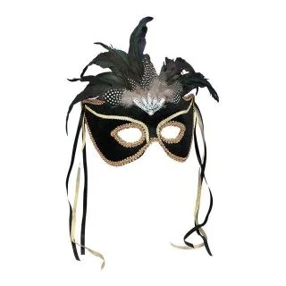 Black Venetian Mask with Feathers