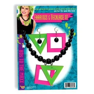 Neon Earrings and Necklace 80s Set