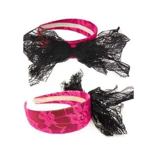 Pink Lace 80s Bow Headband