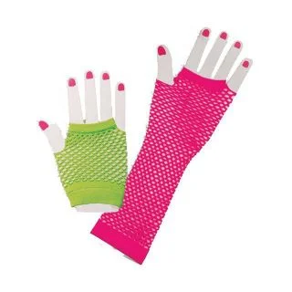 Neon Fishnet 80s Gloves