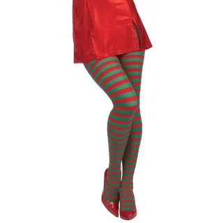 Womens Red and Green Striped Tights