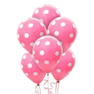 Pink and White Dots Latex Balloons (6)