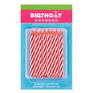 Red Stripe Birthday Candles (24)