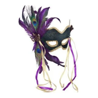 Venetian Green Velvet Feathered Mardi Gras Mask Adult