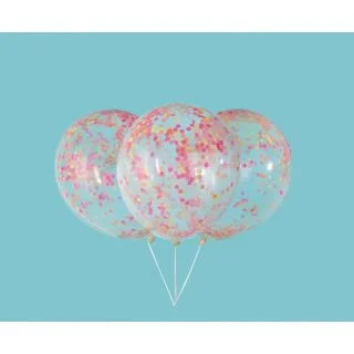 Clear Latex Balloons with Neon Confetti 12" 6ct - Pre-Filled