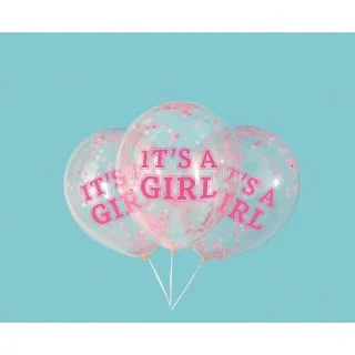Girl Clear Latex Balloons with Pink Confetti 12" 6ct - Pre-Filled