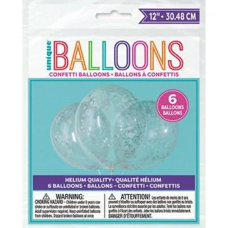 Clear Latex Balloons with Silver Confetti 12" 6ct - Pre-Filled