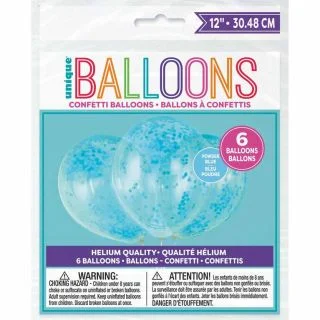 Clear Latex Balloons with Powder Blue Confetti 12" 6ct - Pre-Filled