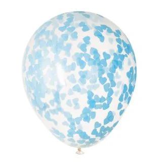 Clear Latex Balloons with Blue Heart Confetti 16" 5ct - Pre-Filled