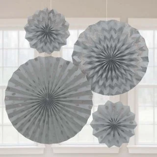 Silver Glitter Paper Fan Decorations (4 Pack)