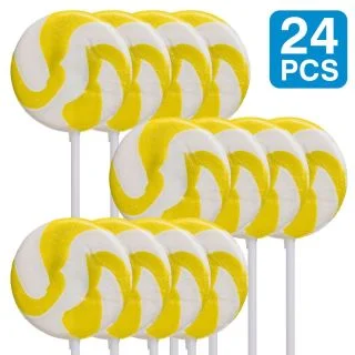 Lemon Yellow 2" Swirl Lollipops (24 Pack)