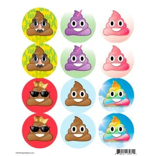 Emoji Poop Assortment Stickers (Sheet of 12)