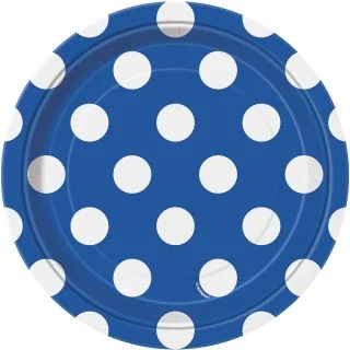 Blue Dots 7" Cake Plates (8 Pack)