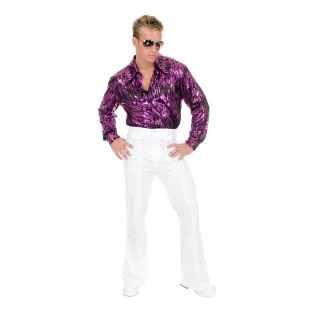 Flame Hologram Mens Disco Shirt (Purple)