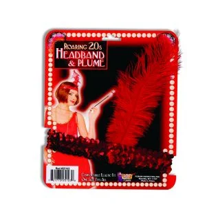 Flapper Red Headband With Red Feather Costume Accessory