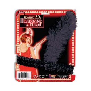Black Sequin Flapper Headband with Feather
