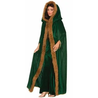 Faux Fur Trimmed Cape - Green