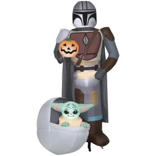 6.5 Ft. Tall Airblown-Mandalorian and the Child with Pumpkin
