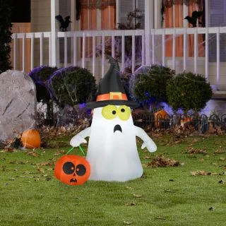 Blow-up Ghost Goes Trick Or Treating Lawn Decoration