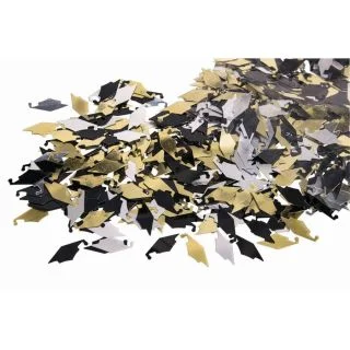 Graduation Cap Gold Silver & Black Confetti