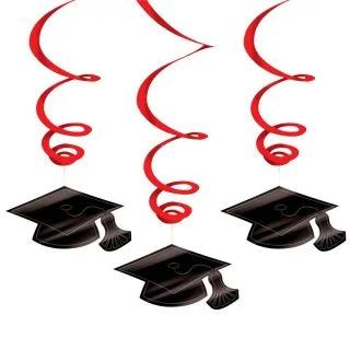 Graduation Foil Swirl Red Decorations (Each)