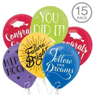 Multicolor Graduation Latex Balloons with Grad Sayings (15 Count)