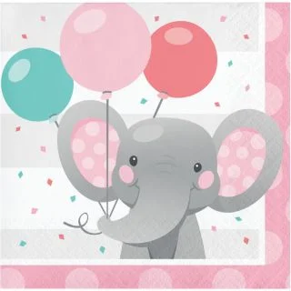 Pink Elephant Birthday Beverage Napkins (16)
