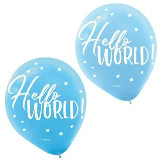 Hello World Boy 12" Latex Balloons (15)