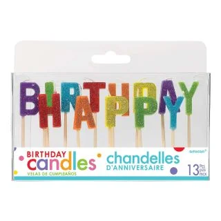 Rainbow Glitter Happy Birthday Candles
