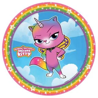 Rainbow Butterfly Unicorn Kitty 7" Plates (8)
