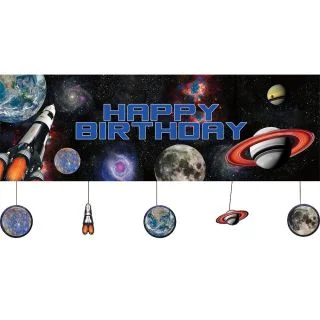 Space Blast Party Banner w/ Hanging Attachments (Each)