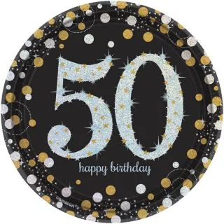 Sparkling Celebration Prismatic 50th Birthday Dessert Plates (8)