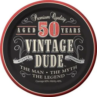Vintage Dude 50th Cake Plates 7" (8 Pack)