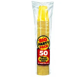 Bright Yellow Plastic 16Oz. Cup (50 Pack)